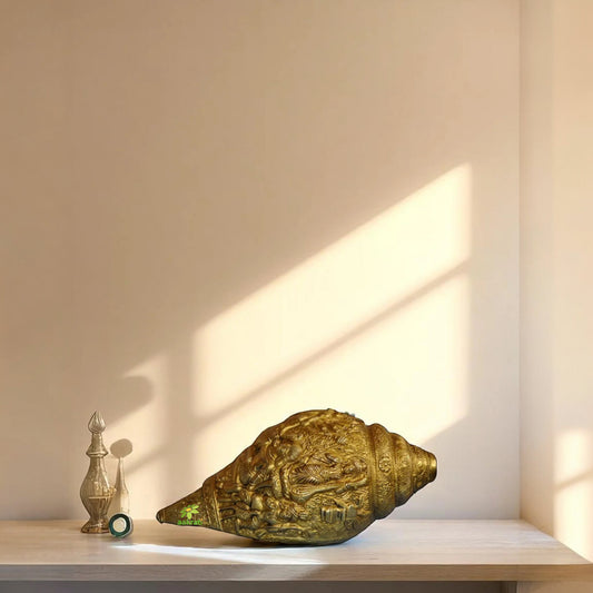 Brass Made Conch with Carving of Many God and Goddess
