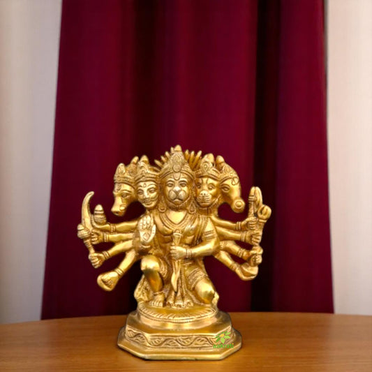 Panchmukhi Hanuman Brass Idol | Spiritual Home Decor for Strength and Prosperity | Handcrafted Brass Panchmukhi Hanuman Statue ( Yellow, 7 inch)