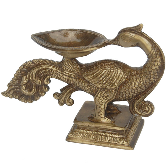 Brass Artisan Bird Diya | Perfect for Diwali and Spiritual Rituals | Handcrafted Brass Bird Shape Diya ( Yellow, 6.5 inch)