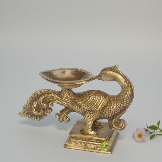 Brass Artisan Bird Diya | Perfect for Diwali and Spiritual Rituals | Handcrafted Brass Bird Shape Diya ( Yellow, 6.5 inch)