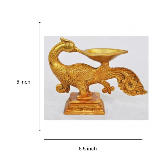 Elegant Brass Peacock Diya | Traditional Handcrafted Oil Lamp for Spiritual Blessings | Brass Peacock Diya ( Yellow, 6.5 inch)