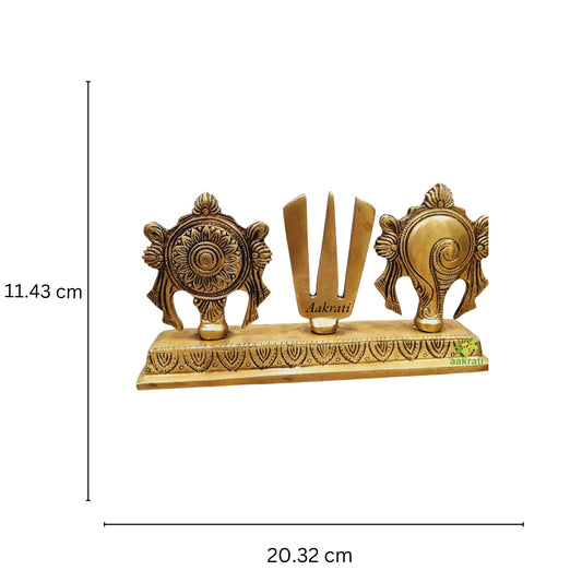 Aakrati Brass Shankh Chakra Namah Idol for temple| 100 % Brass|Temple Décor (Yellow, 4.5)