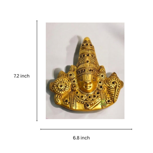Brass Tirupati Balaji Wall Murti | Elegant Religious Decor for Spiritual Blessings | Handcrafted Brass Tirupati Balaji ( Yellow, 7.2 inch)
