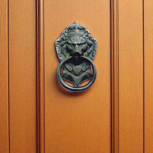 Brass Lion Shape Knocker | Classic Home Door Accessory | Vintage Brass Lion Head Door Knocker ( Yellow, 6 inch)