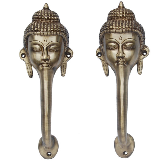 Brass Buddha Shape Door Handle | Handcrafted Spiritual Home Decor for Doors & Cabinets | Brass Religious Door Handle ( Brown, 9.6 inch)