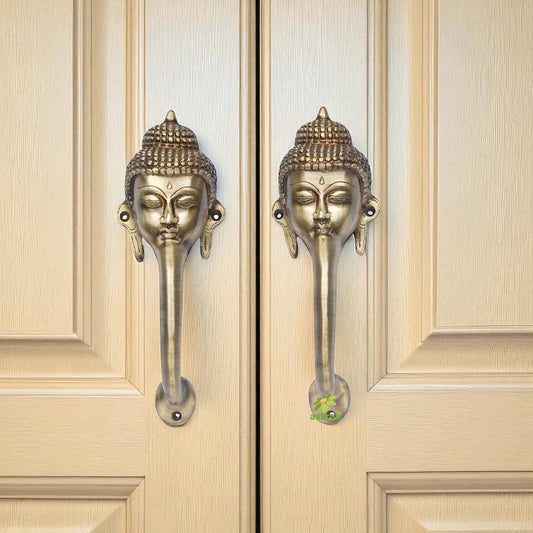 Brass Buddha Shape Door Handle | Handcrafted Spiritual Home Decor for Doors & Cabinets | Brass Religious Door Handle ( Brown, 9.6 inch)