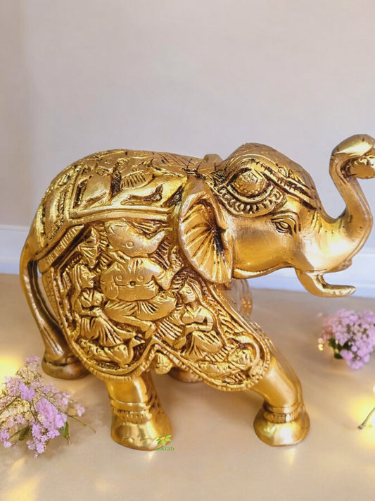 Aakrati Elephant Trunk up Sculpture Made in Brass Metal - Table Decor showpiece for Gift