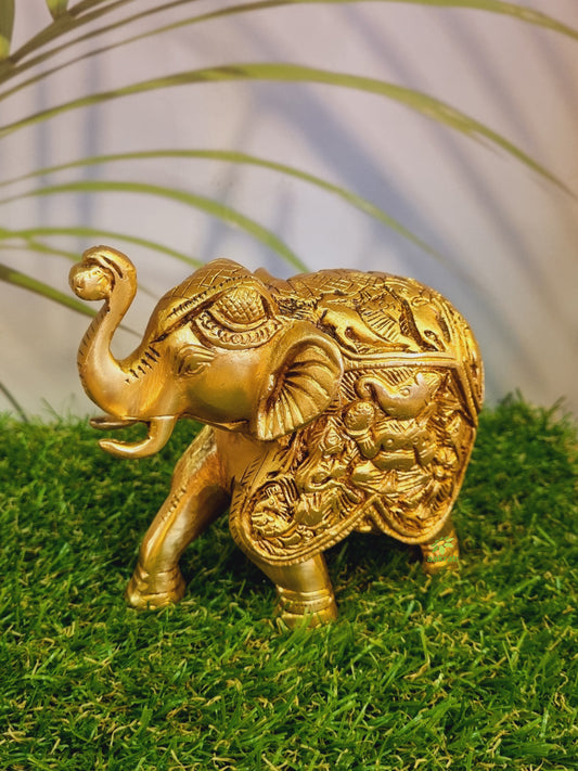 Aakrati Elephant Trunk up Sculpture Made in Brass Metal - Table Decor showpiece for Gift