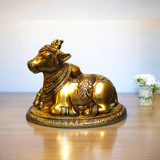 Divine Brass Nandi Figurine | Perfect Home Decor for Spiritual Harmony | Brass Nandi Statue ( Yellow, 5 inch)