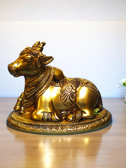 Divine Brass Nandi Figurine | Perfect Home Decor for Spiritual Harmony | Brass Nandi Statue ( Yellow, 5 inch)