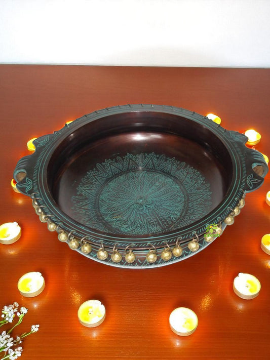 Brass Hurli In Antique Green Finish