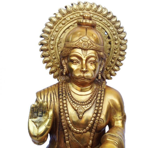 Divine Brass Handmade Hanuman Murti | Handmade Divine Blessing for Peace & Prosperity | Brass Hanuman Idol ( Yellow, 20 inch)