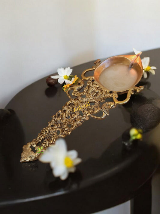Traditional Brass Pooja Spoon | Handcrafted Spoon for Spiritual Rituals | Brass Ritual Spoon ( Yellow, 13 inch)