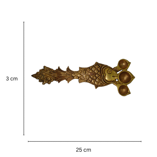 Traditional Brass Fish Shape Pooja Spoon | Handcrafted Spoon for Spiritual Rituals | Brass Ritual Spoon ( Yellow, 10 inch)