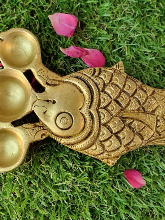 Traditional Brass Fish Shape Pooja Spoon | Handcrafted Spoon for Spiritual Rituals | Brass Ritual Spoon ( Yellow, 10 inch)