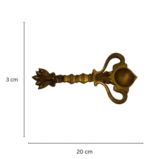 Handmade Brass Hawan Spoon | Essential Spiritual Tool for Pooja and Hawan | Brass Ritual Spoon ( Yellow, 8 inch )