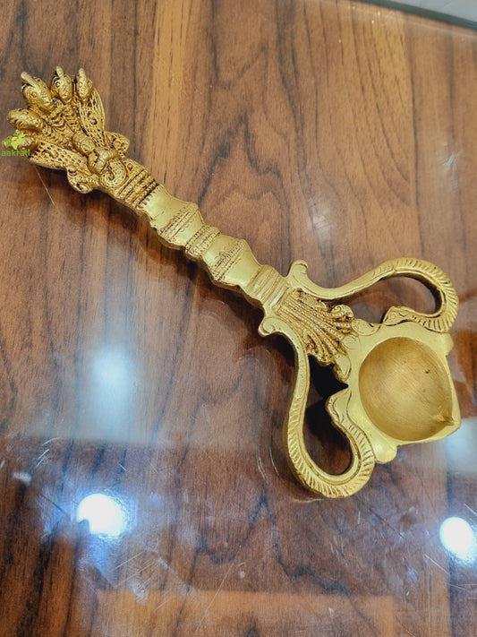 Handmade Brass Hawan Spoon | Essential Spiritual Tool for Pooja and Hawan | Brass Ritual Spoon ( Yellow, 8 inch )