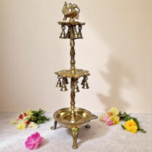 Premium Brass Diya Stand | A Beautiful Addition to Your Festival Decor | Brass Diya Holder for Pujas ( Yellow, 28 inch)