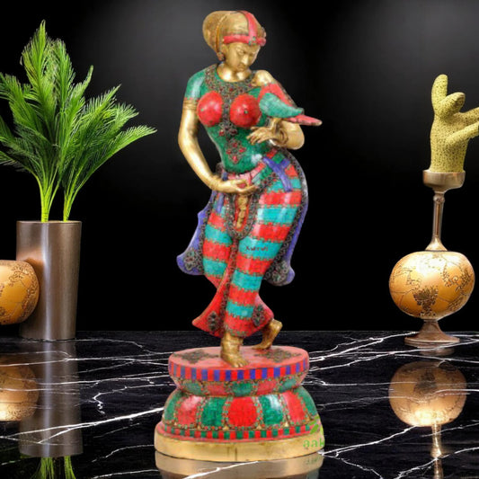 Decorative Lady Figure Brass Made Stone work Garden Sculpture