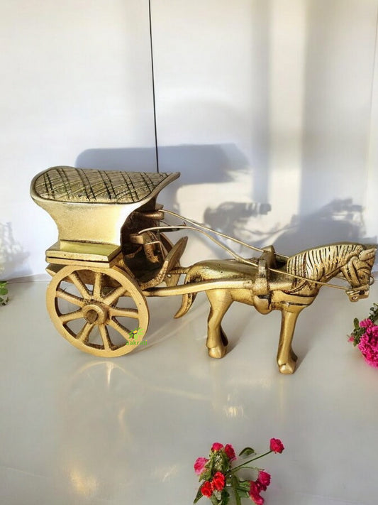Brass Horse Cart Showpiece | Vintage Decorative Accent for Living Room | Brass Horse Cart Sculpture ( Brown, 4.8 inch)