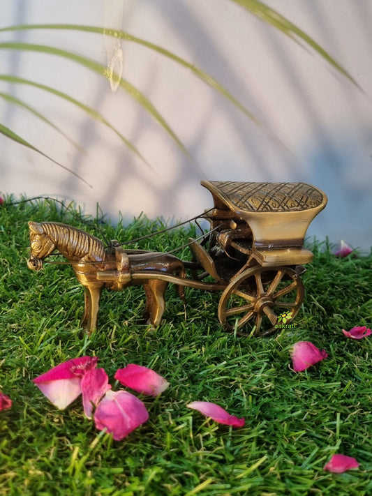 Brass Horse Cart Showpiece | Vintage Decorative Accent for Living Room | Brass Horse Cart Sculpture ( Brown, 4.8 inch)