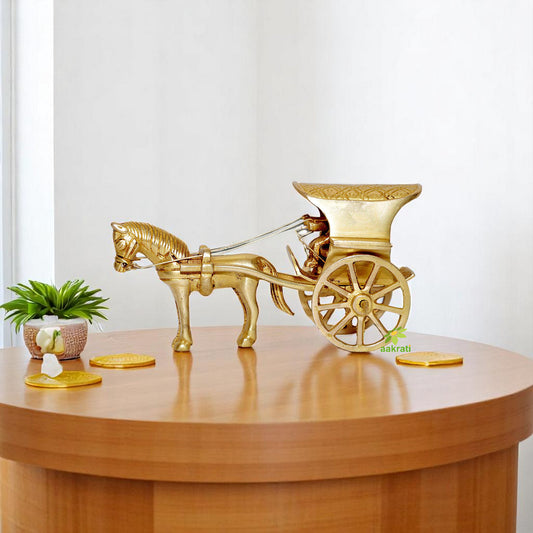 Aakrati Traditional Horse cart Made in Brass with Antique Look - Rare Collection for Gift and Decor