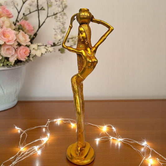 Handcrafted Brass Lady Statue | Elegant Showpiece for Home Decor | Brass Lady Figurine ( Yellow, 21 inch)
