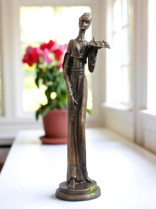 African Lady Brass Figure Holding Fruit Tray