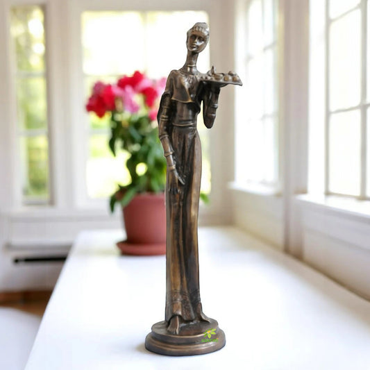 African Lady Brass Figure Holding Fruit Tray