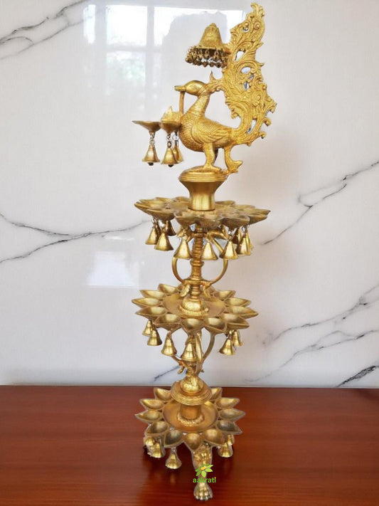 Brass Peacock Oil Lamp Stand | Luxurious Festival Decor for Home and Pooja Room | Brass Peacock Oil Lamp ( Yellow, 48 inch)