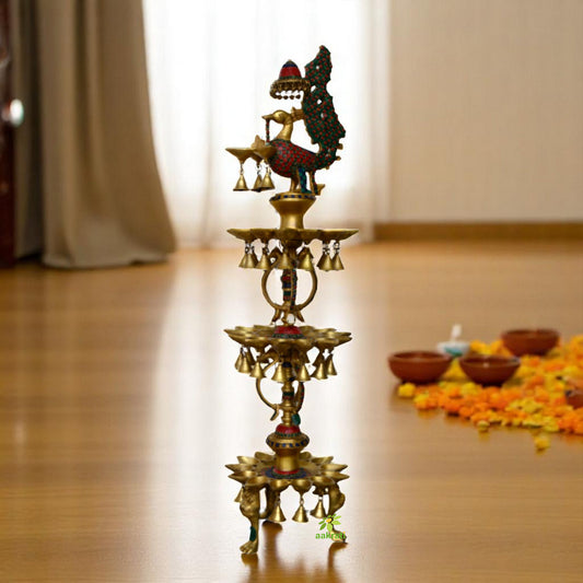 Beautiful peacock shape 3 floor brass metal hand made oil lamp