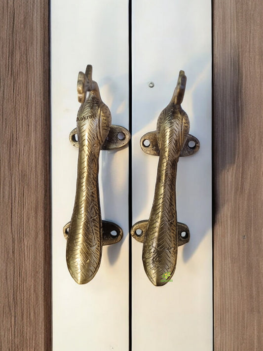 Luxury Brass Door Pull Handle | Artistic Home Decor for Nature Lovers | Brass Peacock Door Handle ( Brown, 6 inch)