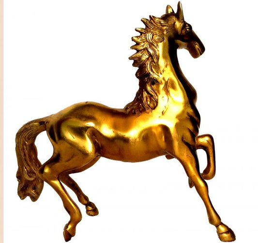 Luxury Brass Horse Figurine | The Perfect Decorative Piece for Your Home | Handcrafted Brass Horse Showpiece ( Yellow, 11 inch)