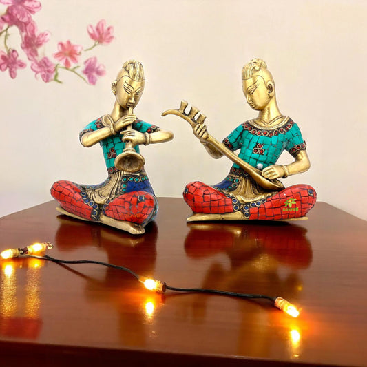 Musican Set Sculpture with turquoise Coral stone set of 2 pcs