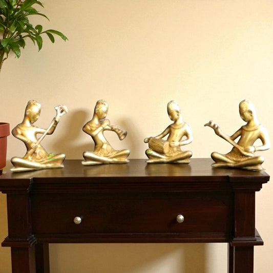 Brass Musician Set of Statues | Intricate Human Figurines for Living Room Decoration | Brass Musician Set ( Yellow, 6 inch)