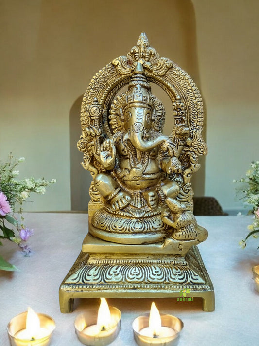 Royal Brass Ganesha Murti | Handcrafted Divine Idol for Spiritual Wealth | Brass Ganesha Statue ( Yellow, 7 inch)