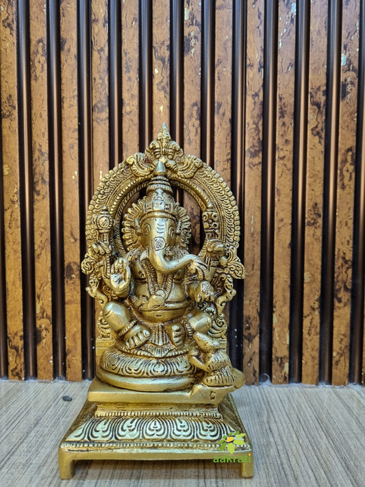 Royal Brass Ganesha Murti | Handcrafted Divine Idol for Spiritual Wealth | Brass Ganesha Statue ( Yellow, 7 inch)
