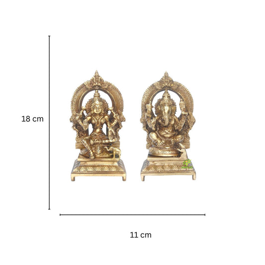 Sacred Brass Lakshmi Ganesha Pair | Handcrafted Murtis for Temple and Worship Space | Brass Lakshmi Ganesha Murti Set ( Yellow, 7 inch)