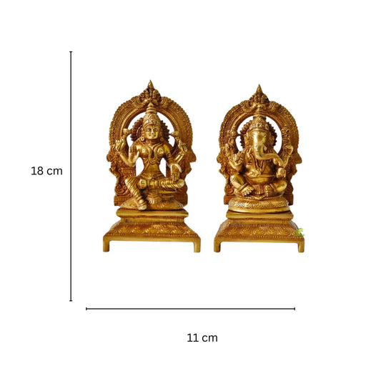 Brass Lakshmi Ganesha Pair Idol | Divine Blessings for Your Home Temple | Handmade Laxmi Ganesha Murti Showpiece ( Yellow, 7 inch)