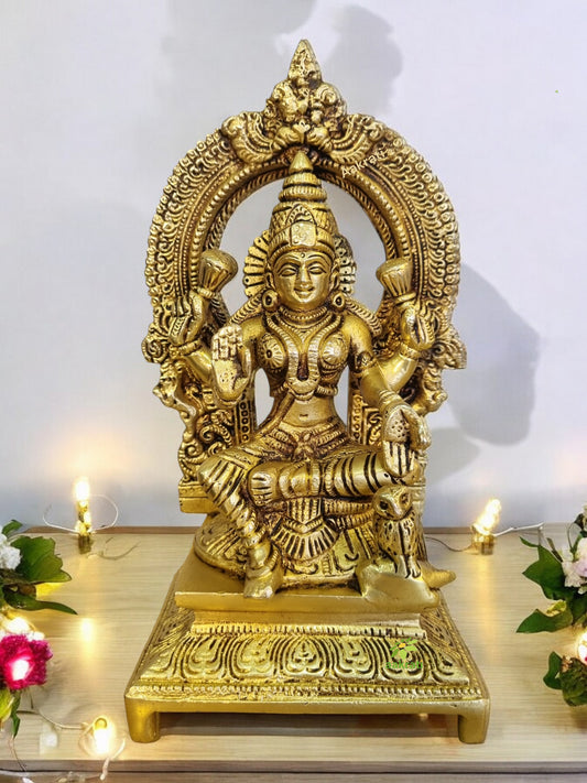 Brass Decorative Lakshmi Murti | Divine Idol for Festival Decoration & Blessings | Brass Lakshmi Statue ( Yellow, 7 inch)
