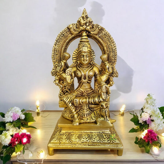 Brass Decorative Lakshmi Murti | Divine Idol for Festival Decoration & Blessings | Brass Lakshmi Statue ( Yellow, 7 inch)