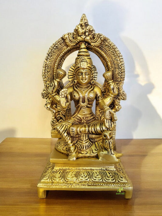 Brass Decorative Lakshmi Murti | Divine Idol for Festival Decoration & Blessings | Brass Lakshmi Statue ( Yellow, 7 inch)