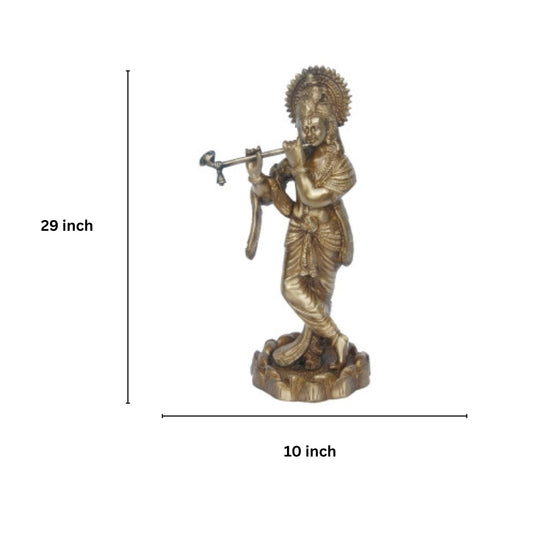 Handcrafted Brass Krishna Idol | Ideal for Puja, Festivals, and Spiritual Practices | Traditional Brass Krishna Idol ( Light Yellow, 11.5 inch)