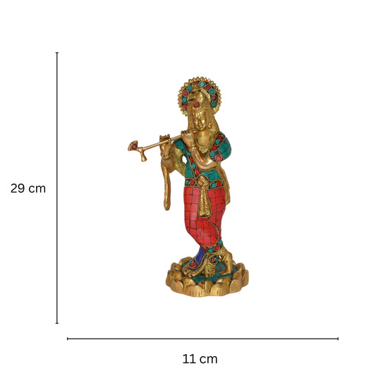 Lord Krishna Brassware Statue in Turquoise Finish By Aakrati