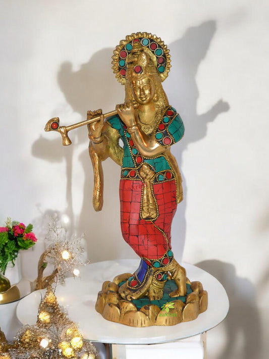 Lord Krishna Brassware Statue in Turquoise Finish By Aakrati