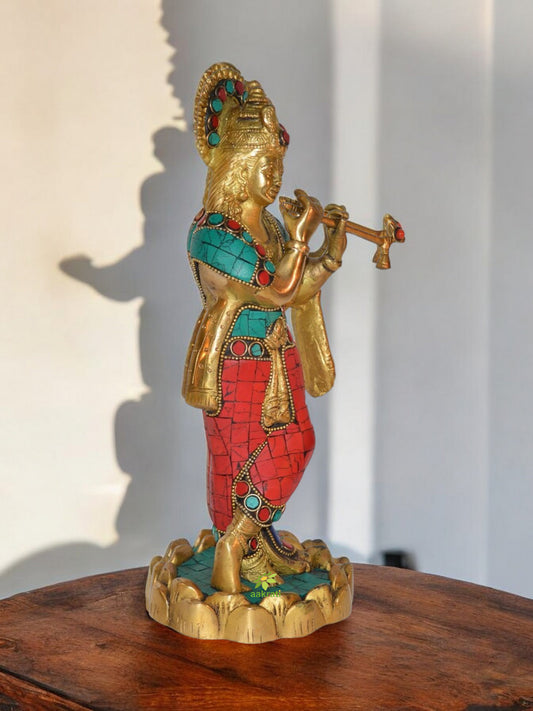 Lord Krishna Brassware Statue in Turquoise Finish By Aakrati