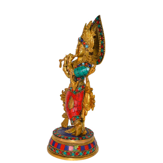 Krishna Statue Made in Brass Metal with turquoise stone finish By Aakrati