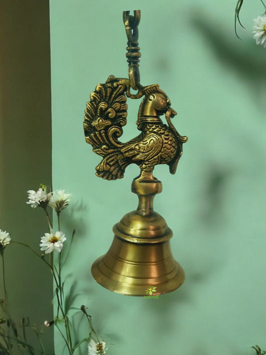 Brass Bird Shape Hanging Bell | Perfect Decorative Accent for Home | Brass Bird Bell ( Yellow, 8 inch)