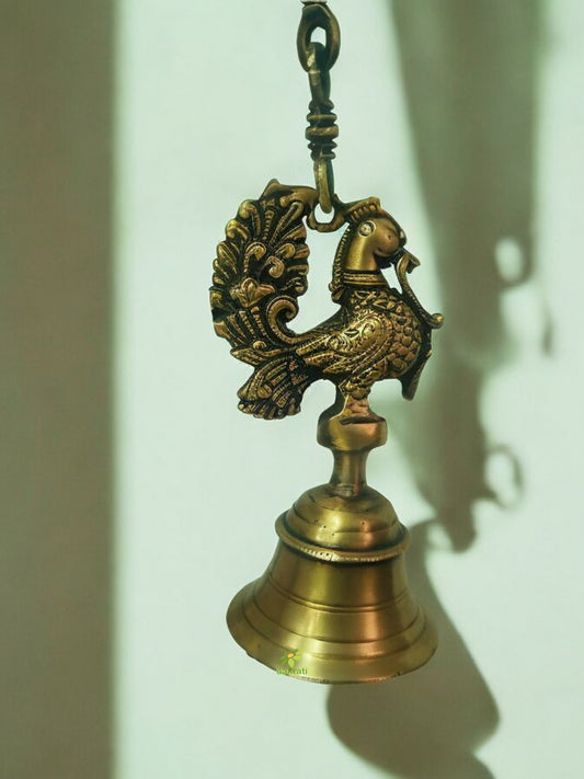 Brass Bird Shape Hanging Bell | Perfect Decorative Accent for Home | Brass Bird Bell ( Yellow, 8 inch)