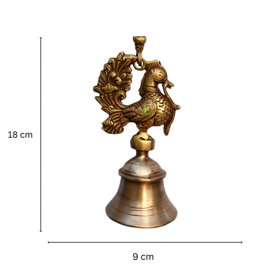 Aakrati Hanging Brass Metal Made Designer Bell with Bird and Chain - Unique Design Metal Craft